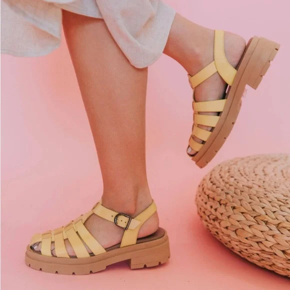 Gold and Black Strappy Delaney Fisherman Platfor Sandals - Picture 2 of 11